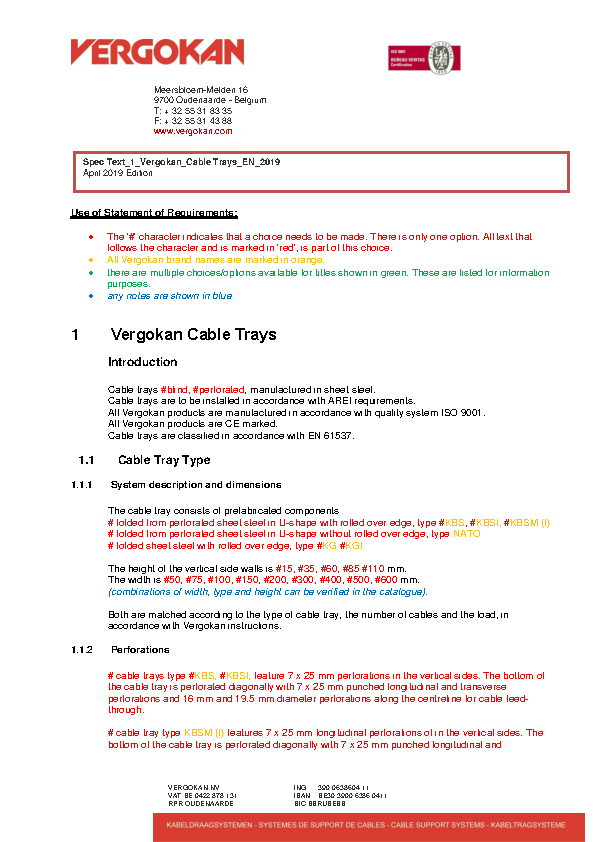 Spec Text_1_Vergokan_Cable Trays_EN_2019